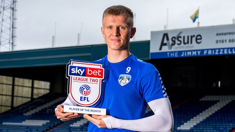 Sam Surridge of Oldham Athletic wins the Sky Bet League Two Player of the Month award - Mandatory by-line: Robbie Stephenson/JMP - 04/10/2018 - FOOTBALL - Chapel Road Training Ground - Oldham, England - Sky Bet Player of the Month Award