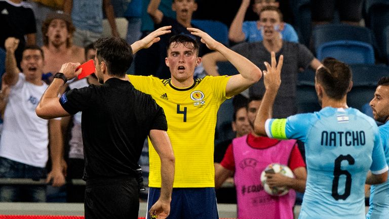 Scotland’s John Souttar was sent off in Israel for two bookable offences