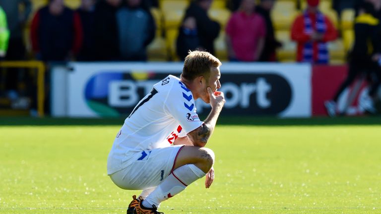 Rangers’ Scott Arfield looks dejected at full time