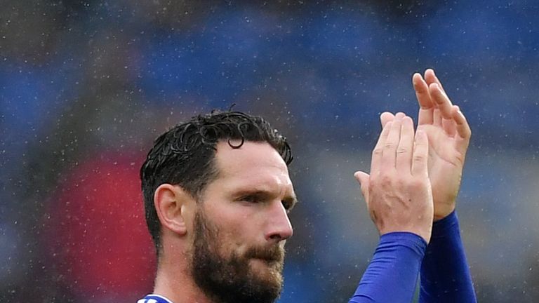 Sean Morrison of Cardiff City acknowledges the fans after the Premier League match between Cardiff City and Manchester City at Cardiff City Stadium on September 22, 2018 in Cardiff, United Kingdom.