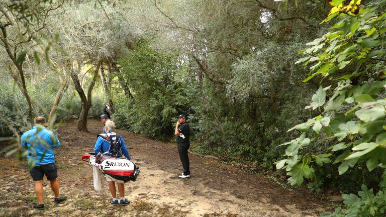  as the third round resumes play on day five of Andalucia Valderrama Masters at Real Club Valderrama on October 22, 2018 in Cadiz, Spain. The event has been shorted to a 54 hole tournament due to bad weather.