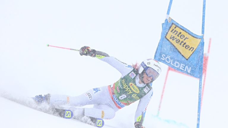 Marta Bassino of Italy competes at the Alpine Ski World Cup Women's Giant Slalom in Solden