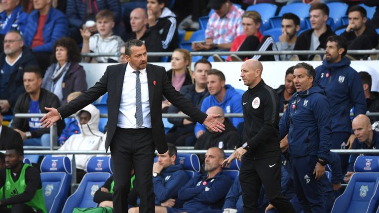 Slavisa Jokanovic, Manager of Fulham reacts during the Premier League match between Cardiff City and Fulham FC at Cardiff City Stadium on October 20, 2018 in Cardiff, United Kingdom.