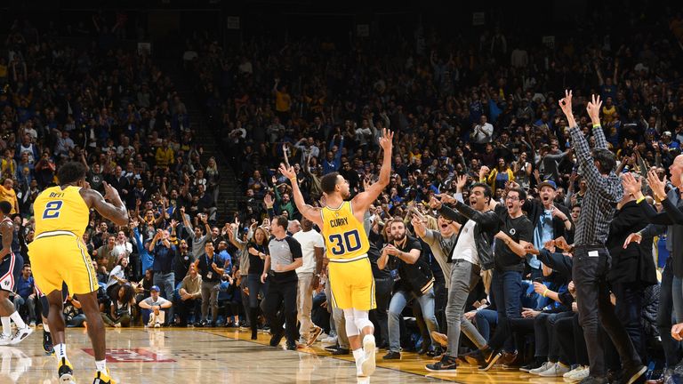 Stephen Curry #30 of the Golden State Warriors reacts to a play during the game against the Washington Wizards on October 24, 2018 at ORACLE Arena in Oakland, California.