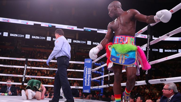 October 20, 2018; Boston, MA, USA; IBF super featherweight champion Tevin Farmer and James Tennyson during their bout at the TD Garden in Boston, MA. Mandatory Credit: Ed Mulholland/Matchroom Boxing USA