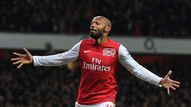 Thierry Henry celebrates scoring the Arsenal goal during the FA Cup Third Round match between Arsenal and Leeds United at Emirates Stadium on January 9, 2012 