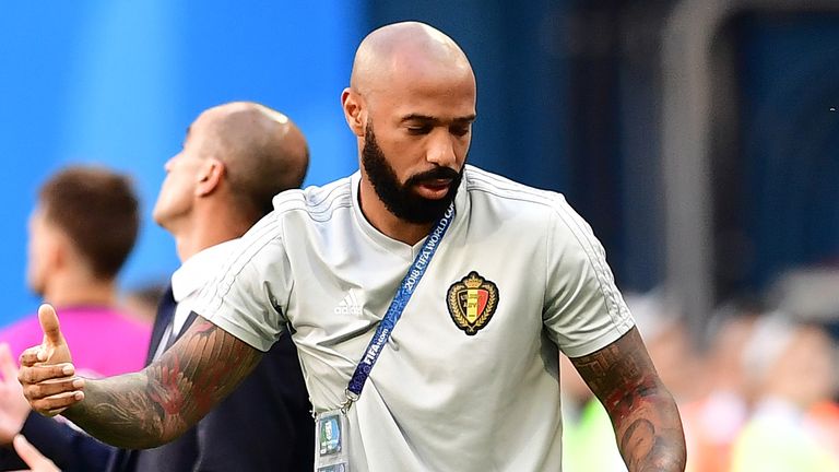 Belgium&#39;s French assistant coach Thierry Henry gestures on the sideline during their Russia 2018 World Cup play-off for third place football match between Belgium and England at the Saint Petersburg Stadium in Saint Petersburg on July 14, 2018.