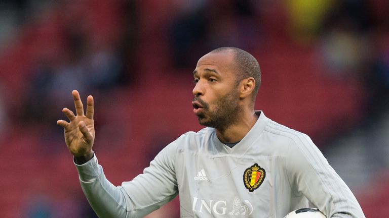 Belgium assistant coach Thierry Henry during the pre-match warm-up prior to the International Friendly against Scotland