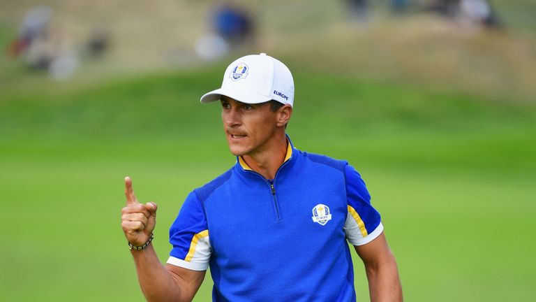 during singles matches of the 2018 Ryder Cup at Le Golf National on September 30, 2018 in Paris, France.