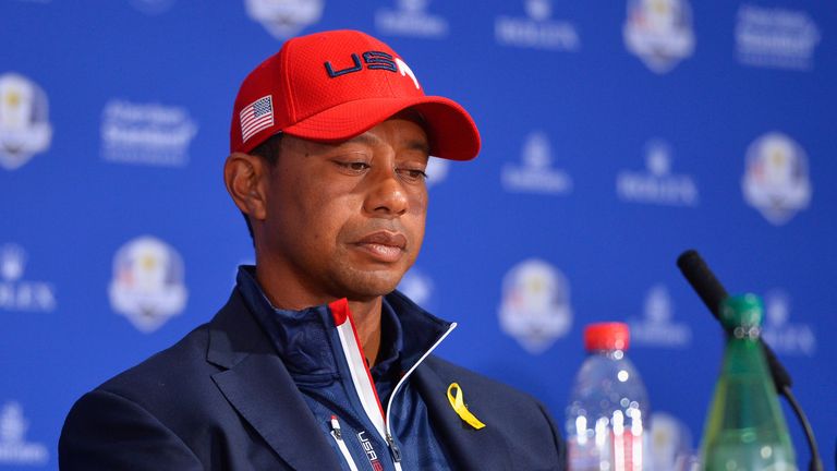 during singles matches of the 2018 Ryder Cup at Le Golf National on September 30, 2018 in Paris, France.