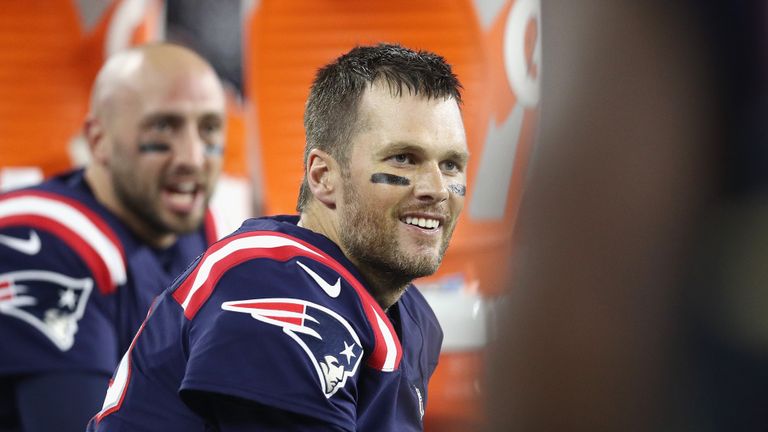 tom brady reacts after throwing his 500th touchdown