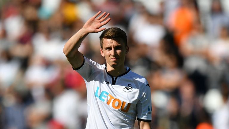  during the Premier League match between Swansea City and Stoke City at Liberty Stadium on May 13, 2018 in Swansea, Wales.