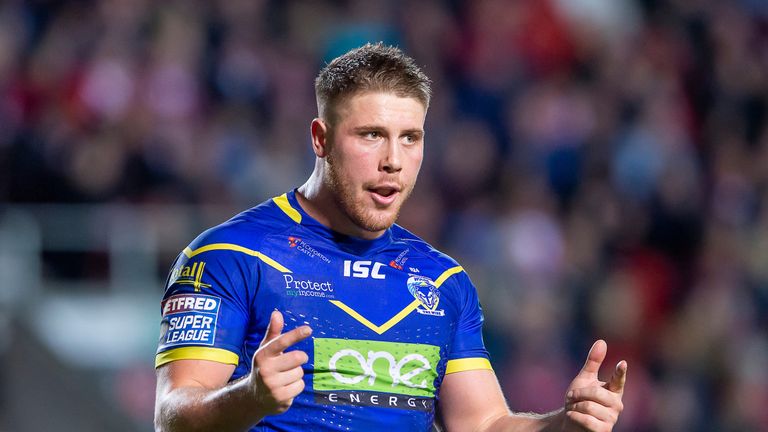 Warrington Tom Lineham encourages the players after his try against St Helens