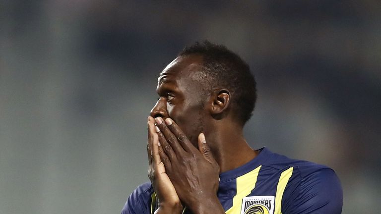 Usain Bolt during the pre-season friendly match between the Central Coast Mariners and Macarthur South West United at Campbelltown Sports Stadium on October 12, 2018 in Sydney, Australia.