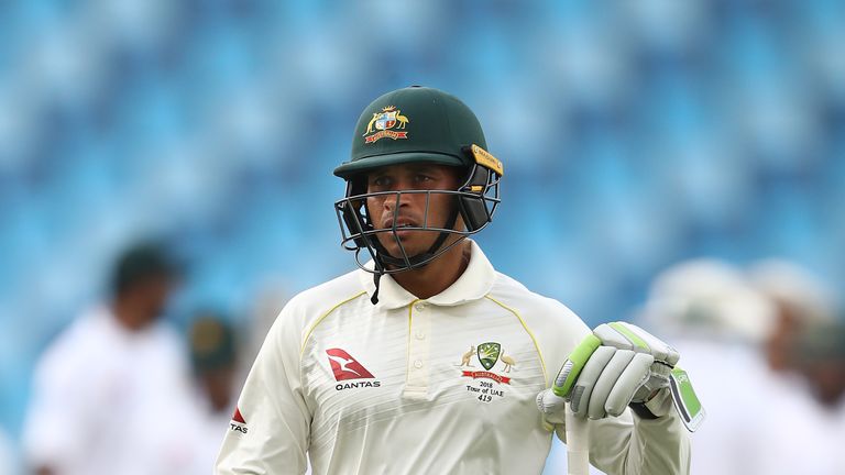 Usman Khawaja after being dismissed for Australia against Pakistan in Abu Dhabi