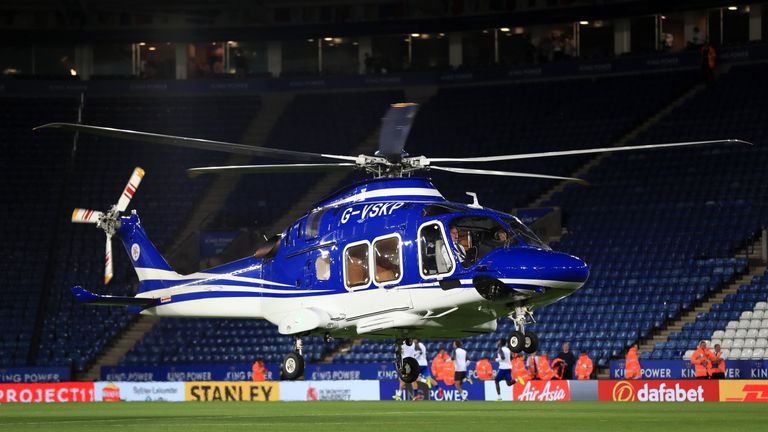 File Photo: A helicopter belonging to Leicester City owner Vichai Srivaddhanaprabha ahead of a Premier League match at the King Power Stadium in September 2017