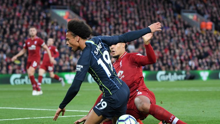 Virgil Van Dijk fouls Leroy Sane on the penalty area