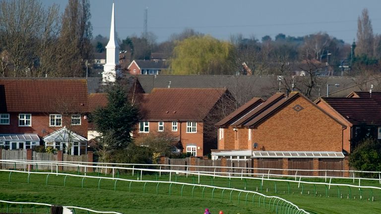 WARWICK, ENGLAND - MARCH 21: Runners take the first flight of hurdles in The King Henry's Tavern Steaks Handicap Hurdle race at Warwick racecourse on March 21, 2012 in Warwick, England. (Photo by Alan Crowhurst/Getty Images)