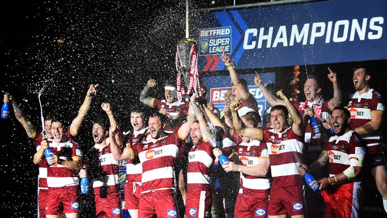 Wigan celebrate after beating Warrington in the Grand Final