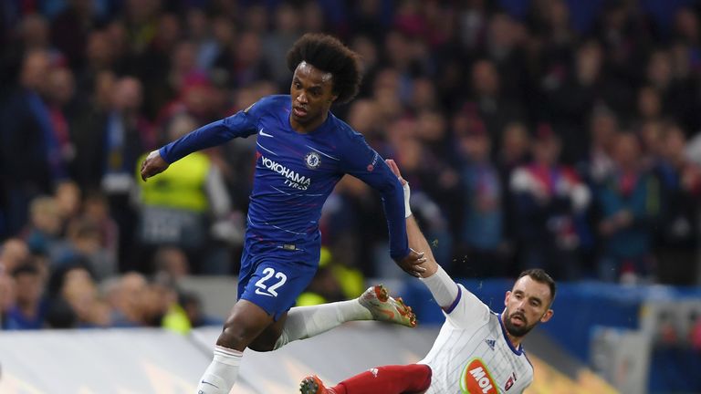 Willian in action during the match against MOL Vidi FC