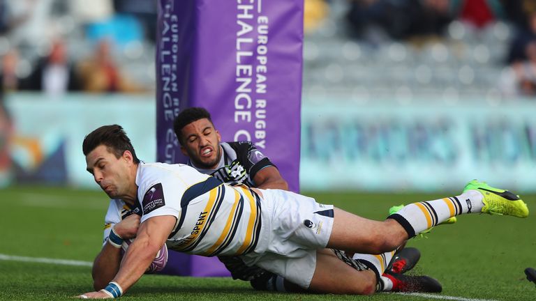 during the Challenge Cup match between Worcester Warriors and Ospreys at Sixways Stadium on October 20, 2018 in Worcester, United Kingdom.