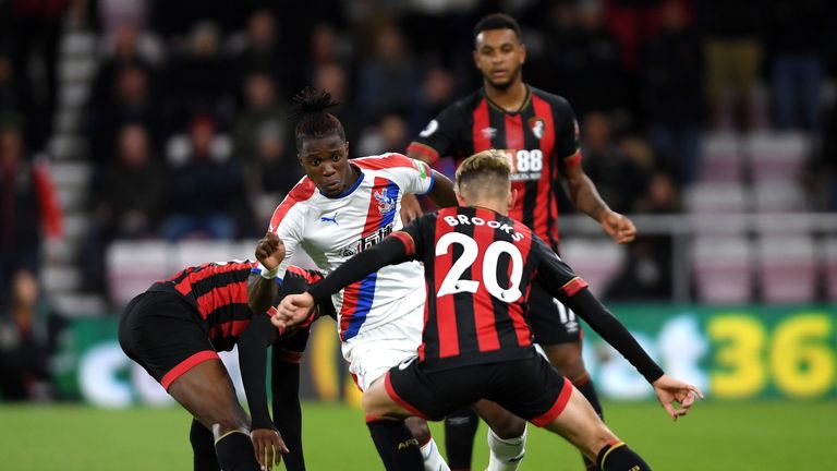 Wilfried Zaha during the Premier League match between AFC Bournemouth and Crystal Palace at Vitality Stadium on October 1, 2018 in Bournemouth, United Kingdom