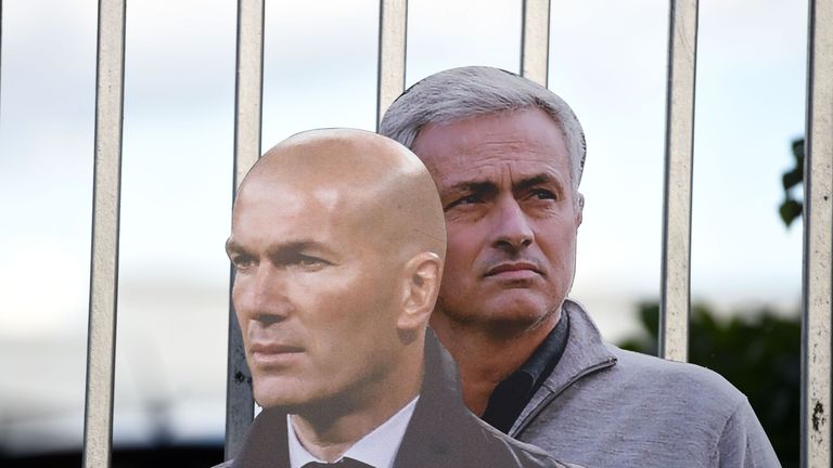 Zinedine Zidane's cardboard cut-out placed in-front of Jose Mourinho's