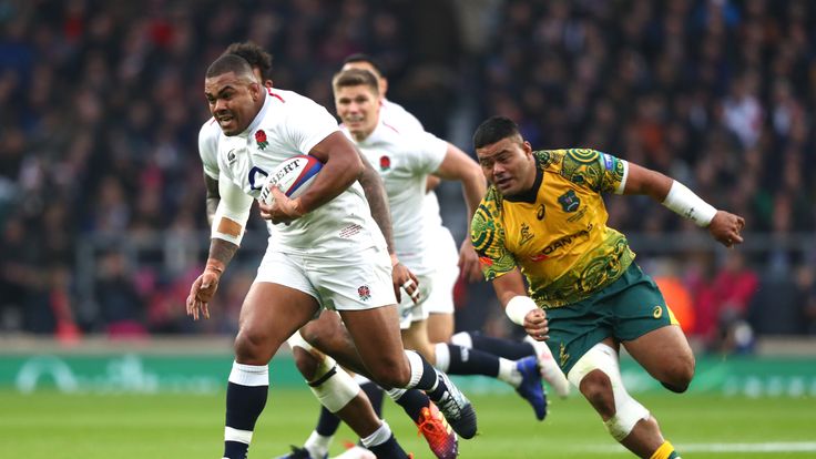 Kyle Sinckler of England runs with the ball during the Quilter International match between England and Australia at Twickenham Stadium on November 24, 2018 in London, United Kingdom. 