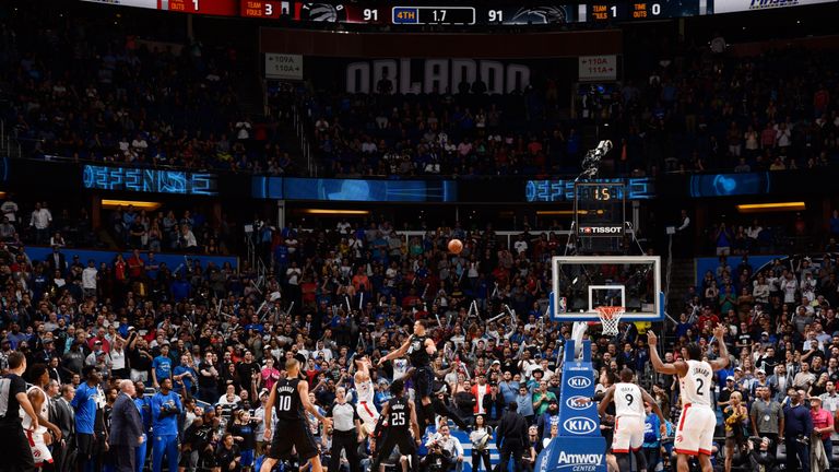 Danny Green launches his game-winning shot against the Orlando Magic