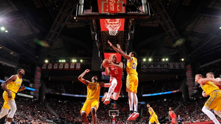 Eric Gordon goes airborne against Golden State