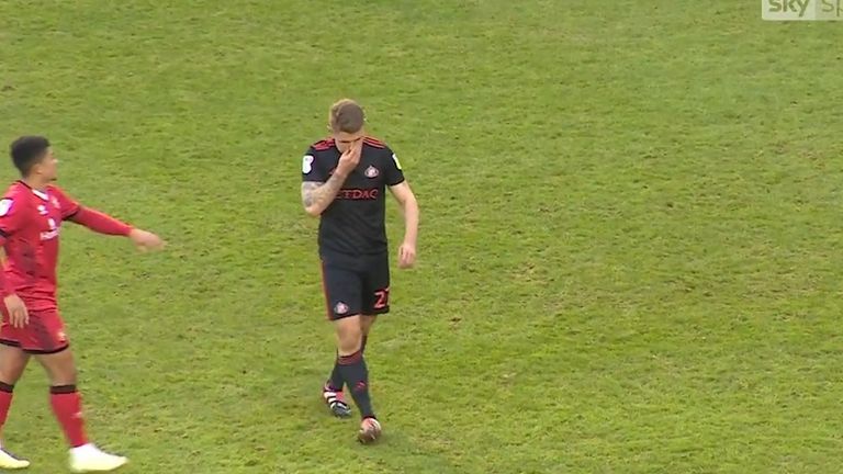 Max Power&#39;s receives a red card against Walsall.
