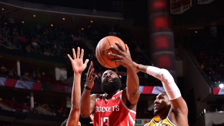 James Harden splits the Warriors defense