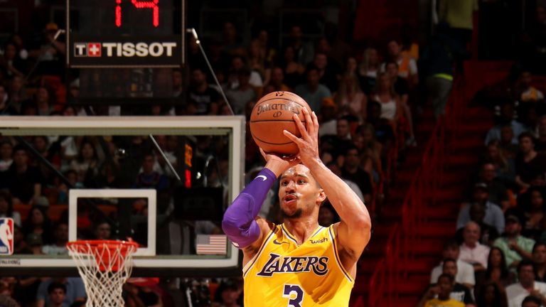 Josh Hart launches a shot against the Miami Heat