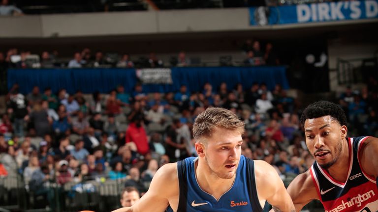 Luka Doncic dribbles past Otto Porter Jr