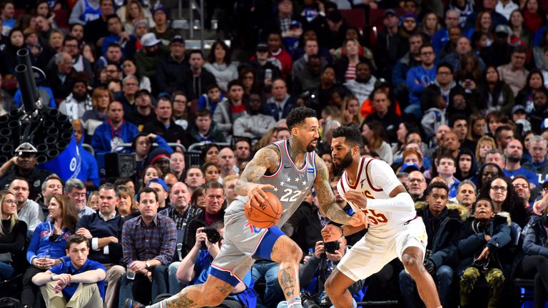 Wilson Chandler #22 of the Philadelphia 76ers handles the ball against the Cleveland Cavaliers on November 23, 2018 at the Wells Fargo Center in Philadelphia, Pennsylvania 