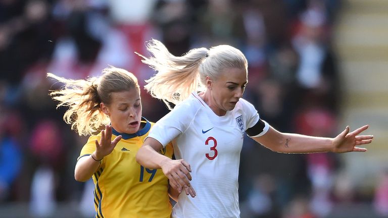 Alex Greenwood and Anna Anvegard in action at the New York Stadium