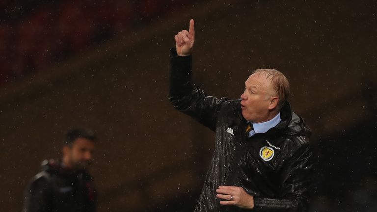 Alex McLeish, Manager of Scotland gestures on the touchline during the UEFA Nations League C Group One match between Scotland and Albania at Hampden Park on September 10, 2018 in Glasgow, United Kingdom.