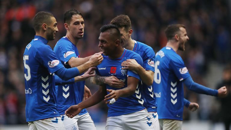 Alfredo Morelos scored Rangers' third in their 7-1 rout of Motherwell