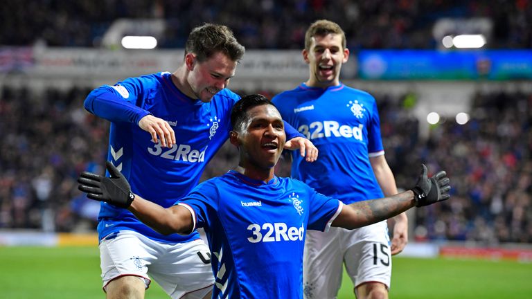 Rangers' Alfredo Morelos celebrates after scoring against Livingston