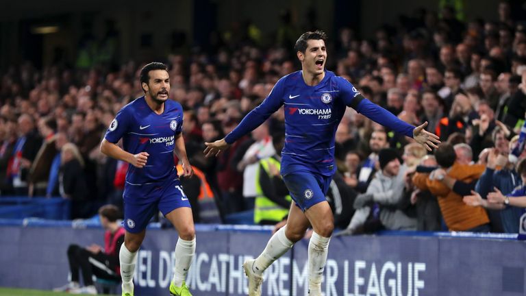 Alvaro Morata celebrates putting Chelsea 1-0 up