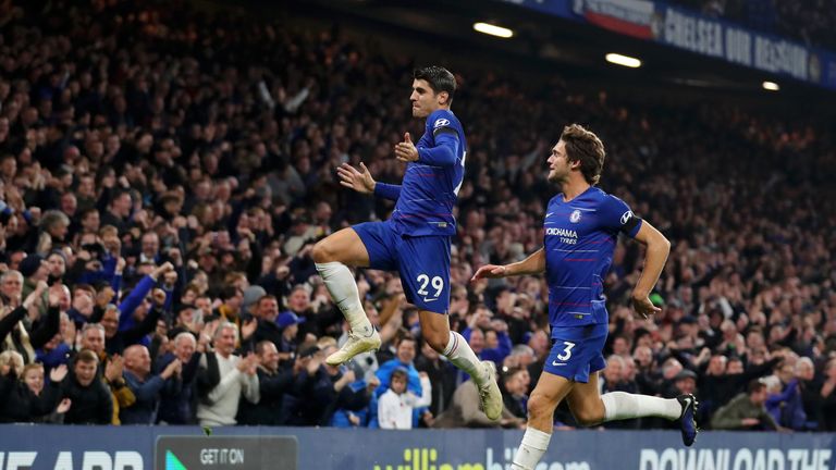 Alvaro Morata celebrates his second goal against Crystal Palace