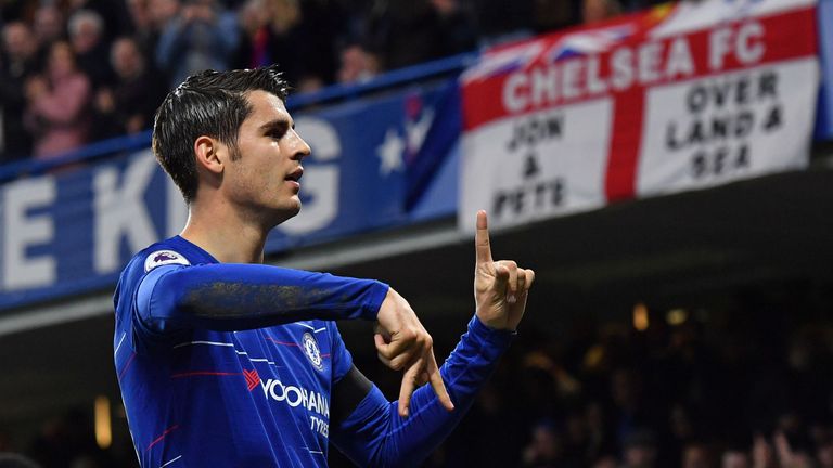 Alvaro Morata celebrates scoring for Chelsea against Crystal Palace