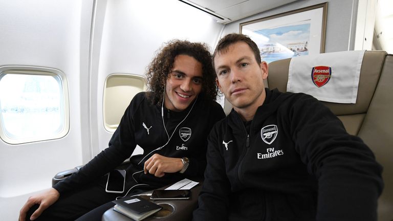 Matteo Guendouzi and Stephan Lichtstiener on the plane on their way to Kiev