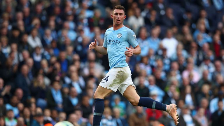 Aymeric Laporte of Manchester City in action during the Premier League match between Manchester City and Brighton & Hove Albion at Etihad Stadium on September 29, 2018 in Manchester, United Kingdom.