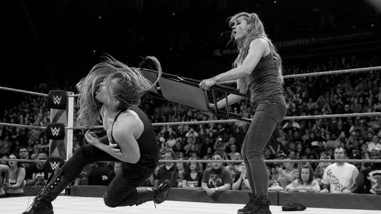 becky lynch invades raw and hits ronda rousey with a chair