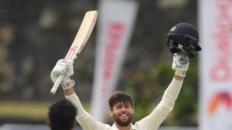 Ben Foakes celebrates his maiden ton on day two of the first Test against Sri Lanka