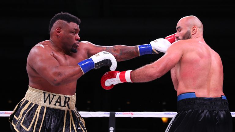 Jarrell Miller and Bogdan Dinu during their heavyweight bout  on November 17, 2018 at the Kansas Star Casino. 