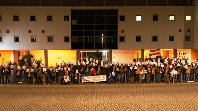 Blackpool Supporters' Trust hold a vigil at Bloomfield Road