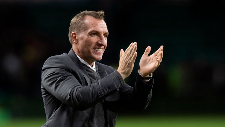 03/11/18 LADBROKES PREMIERSHIP.CELTIC V HEARTS (5-0).CELTIC PARK - CELTIC.Celtic manager Brendan Rodgers celebrates at full time