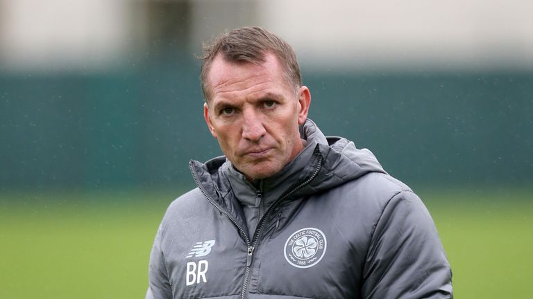 Celtic manager Brendan Rodgers during a training session at Lennoxtown prior to the club's Europa League, group B match against RB Leipzig